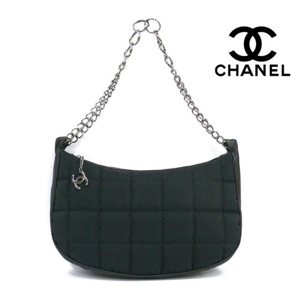 Chanel Bag Shoulder Leather Black Quilted Chain Nylon